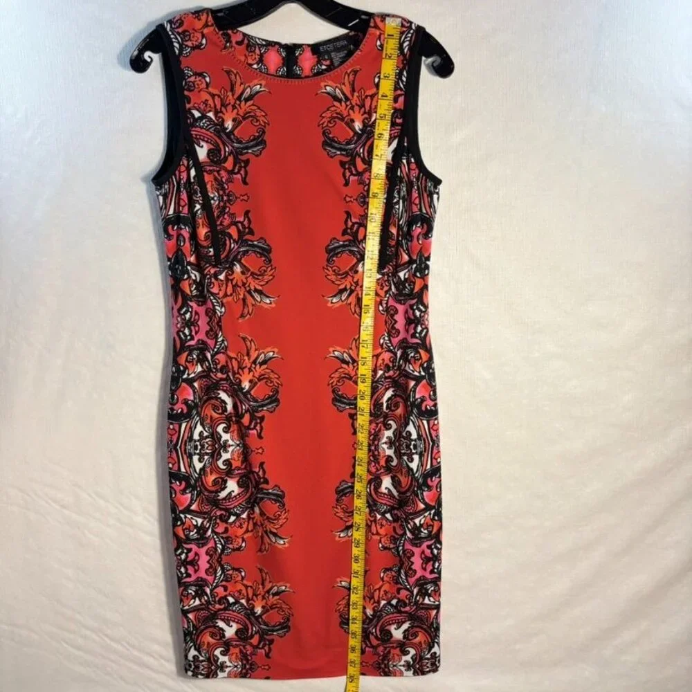 Etcetera Sleeveless Knee-Length Sheath Dress With Ornate Red & Black Floral Prin - Picture 4 of 16